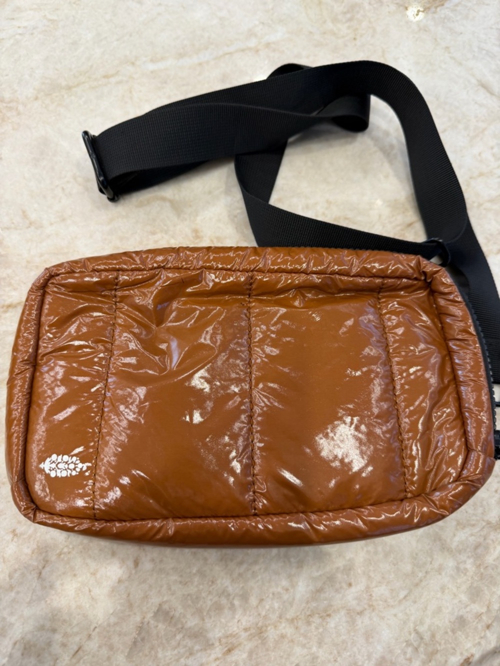 Free People Movement Brown Tan Convertible Puffer Pouch Crossbody Bag.
